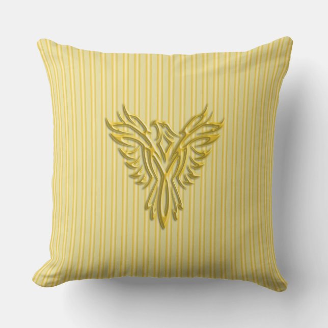 Coussin D'extérieur Phoenix levant doré avec des bandes d'or (Recto)