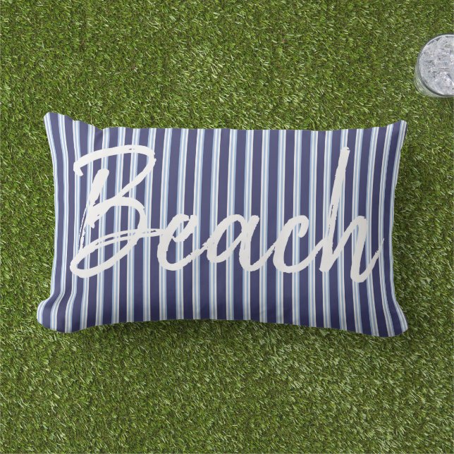 Coussin D'extérieur Plage/nautique/bleu côtier rayé (Herbe)