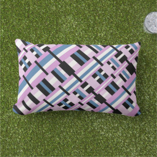 Coussin D'extérieur Plaid en bleu ardoise, orchidée, noir & blanc