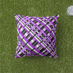 Coussin D'extérieur Plaid en diagonale violet, noir et gris