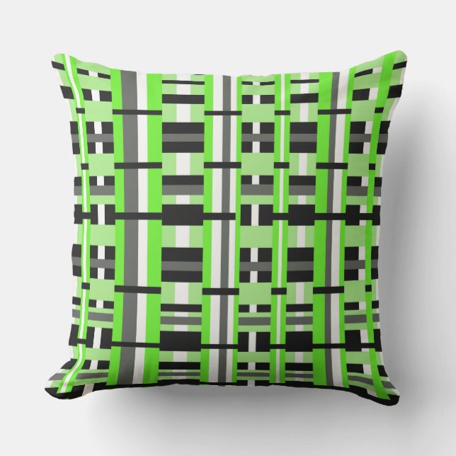 Coussin D'extérieur Plaid en Lime vert, noir et gris (Recto)