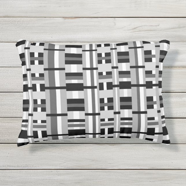 Coussin D'extérieur Plaid en noir blanc et gris (Devant)