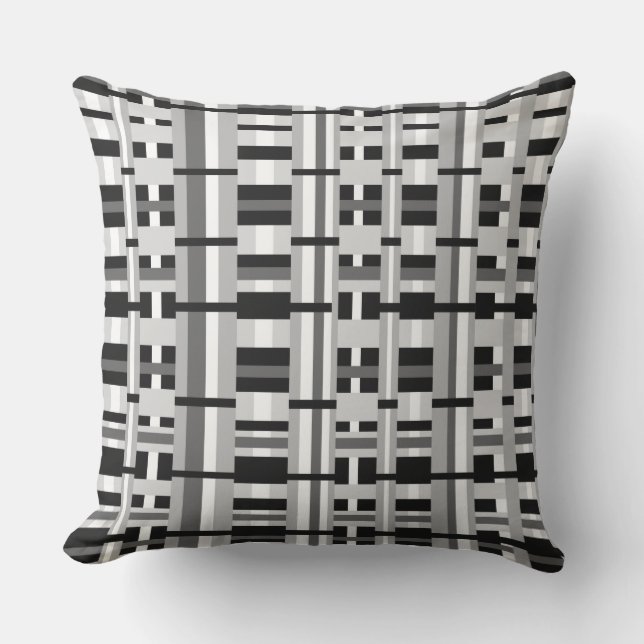 Coussin D'extérieur Plaid en noir blanc et gris (Recto)