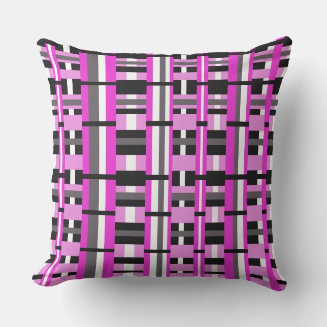 Coussin D'extérieur Plaid en rose, noir et gris (Recto)