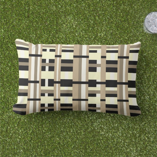 Coussin D'extérieur Plaid en Taupe, Tan, noir, blanc (Herbe)