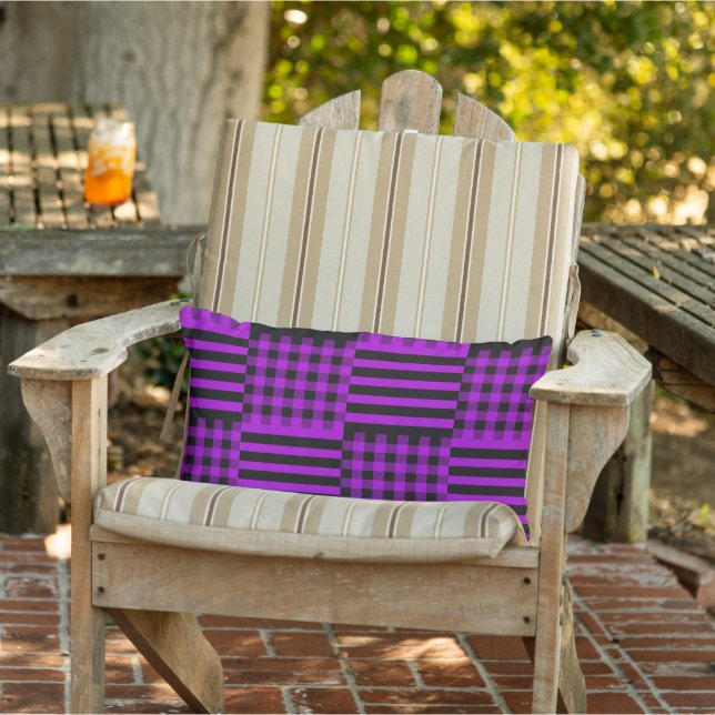 Coussin D'extérieur Plaid et rayures de bisons pourpres et noirs | (Chaise)