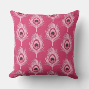 Coussin D'extérieur Plumes de paon, rose pastel sur rose Fuchsia