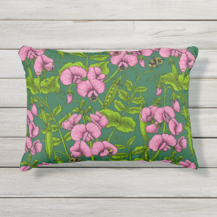 Coussin D'extérieur Pois doux et bourdons, vert et rose