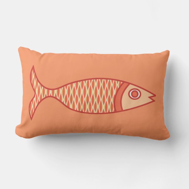 Coussin D'extérieur Poisson moderne rétro, Corail clair Orange & Tange (Recto)