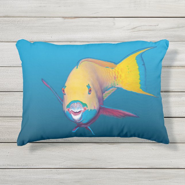 Coussin D'extérieur Poisson-perroquet Gros plan ! Arrière - plan bleu  (Devant)
