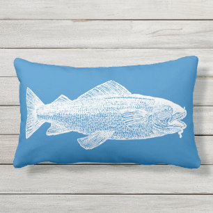 Coussin D'extérieur Poisson vintage Bleu clair et blanc Côte extérieur