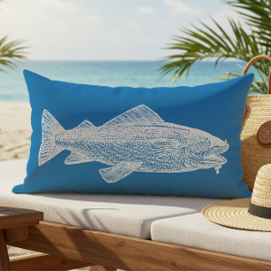 Coussin D'extérieur Poisson Vintage Bleu Clair et Blanc Extérieur Côté