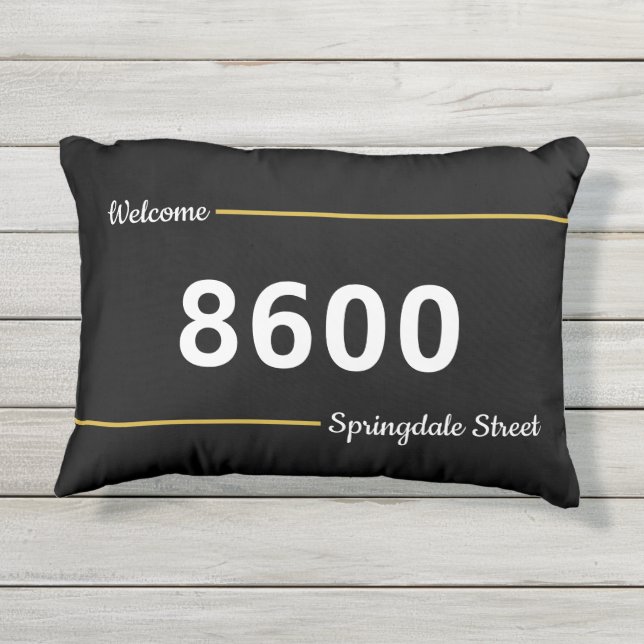 Coussin D'extérieur Porte d'adresse Black, White et Faux Gold Street (Dos)