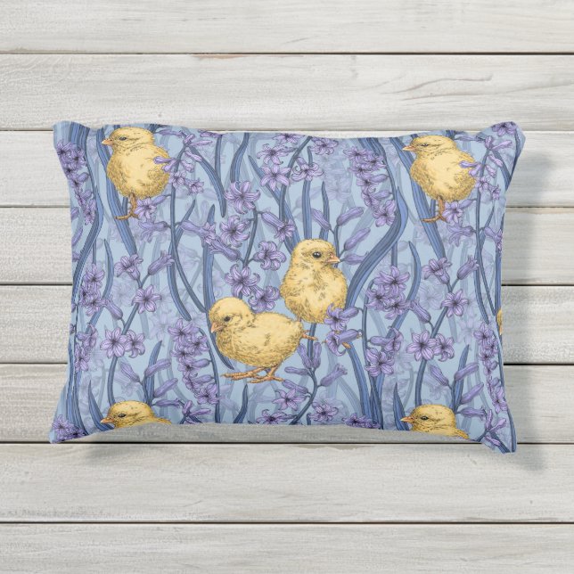 Coussin D'extérieur Poulets et hyacinthes bleu ciel (Dos)