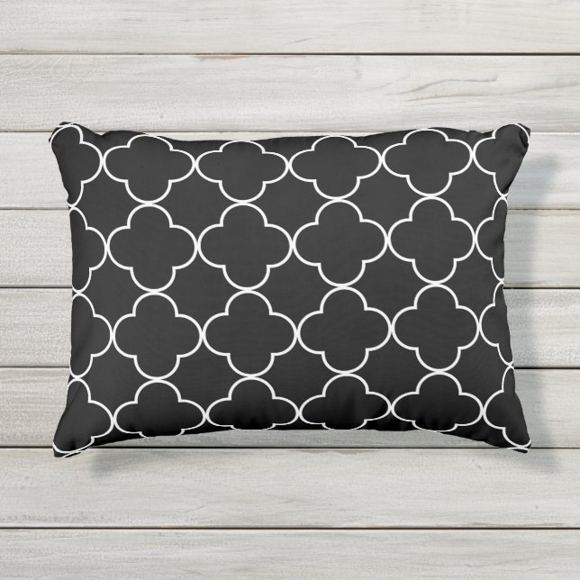 Coussin D'extérieur Quatrefoil noir et blanc (Devant)