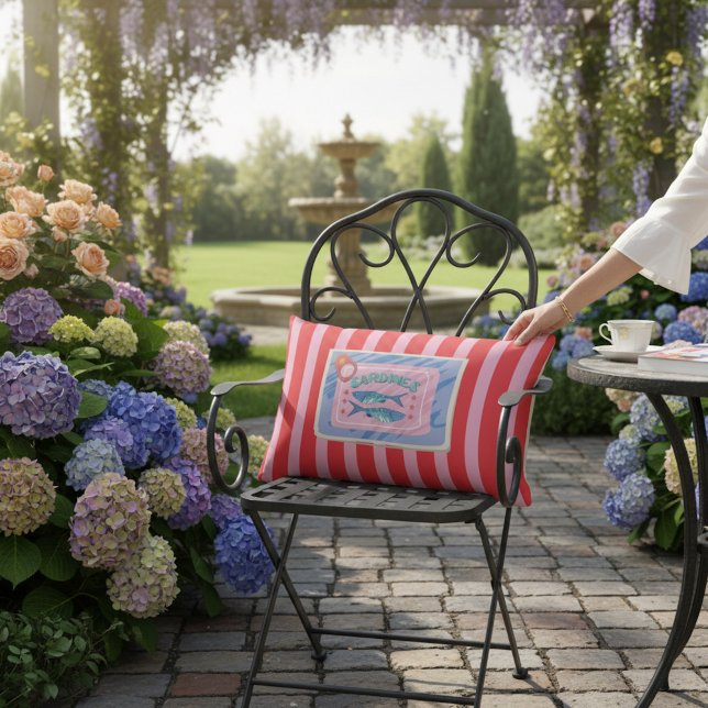 Coussin D'extérieur Quirky Sardines Can Red Pink Stripes Decor (Créateur téléchargé)