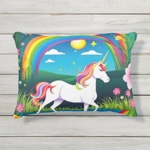 Coussin D'extérieur Rainbow Unicorn Trois fleurs d'herbe de rivière