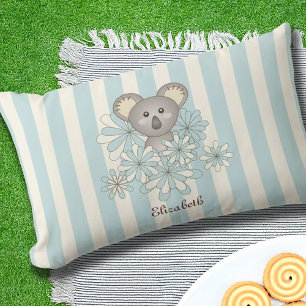 Coussin D'extérieur Rayure Bleue Pastel Mignon Ours Koala Enfants Exté