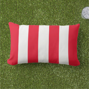 Coussin D'extérieur Rayure de cabane large rouge gras blanc