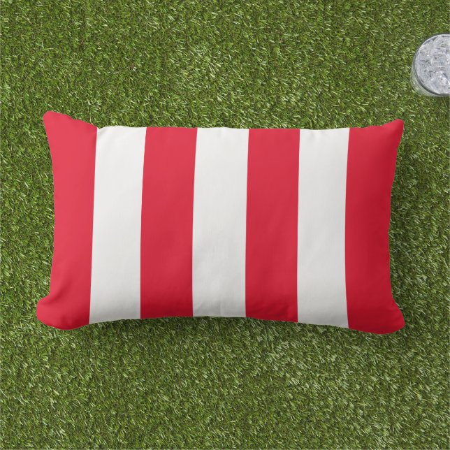 Coussin D'extérieur Rayure de cabane large rouge gras blanc (Herbe)