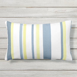 Coussin D'extérieur Rayures blanches jaunes bleues d'aquarelle