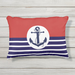 Coussin D'extérieur Rayures Bleues Et Blanches Avec Ancre