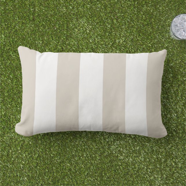 Coussin D'extérieur Rayures de cabane beige clair et blanc (Herbe)