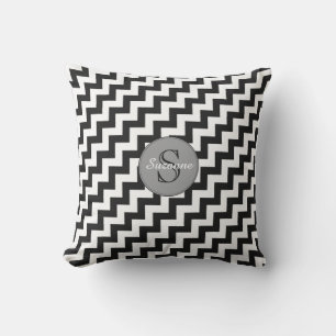 Coussin D'extérieur rayures de chevron noir et blanc design