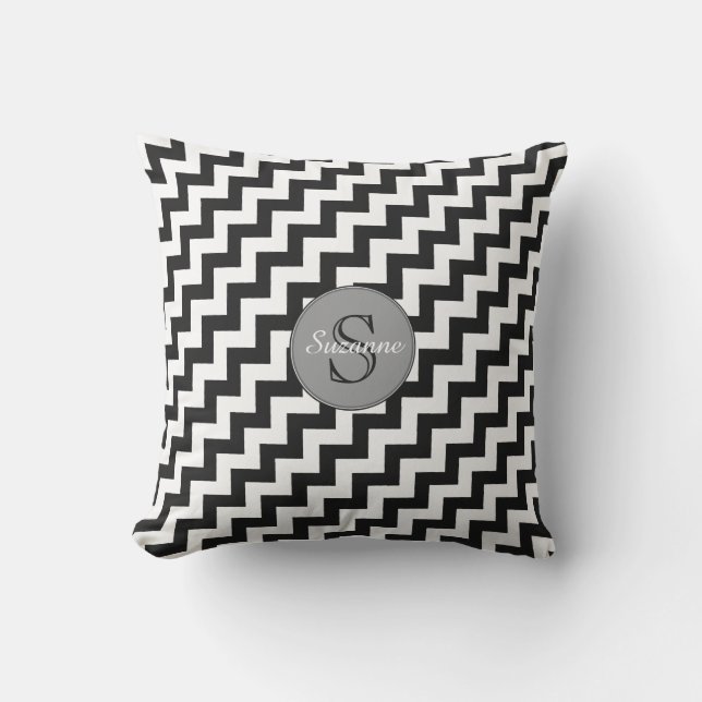 Coussin D'extérieur rayures de chevron noir et blanc design (Recto)