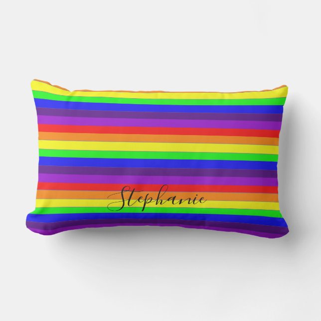 Coussin D'extérieur Rayures de couleur arc-en-ciel Abstrait Monogramme (Recto)