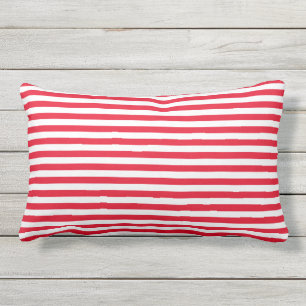 Coussin D'extérieur Rayures horizontales fines blanches et rouges