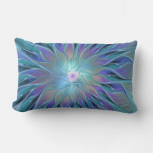Coussin D'extérieur Rêve de fleur abstraite fractale violet bleu