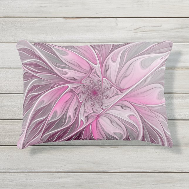 Coussin D'extérieur Rêve de fleur rose fractal, Motif d'Imaginaire flo (Devant)