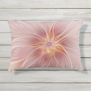 Coussin D'extérieur Rêve Floral Rose Tendre Abstrait Art Fractal Fleur
