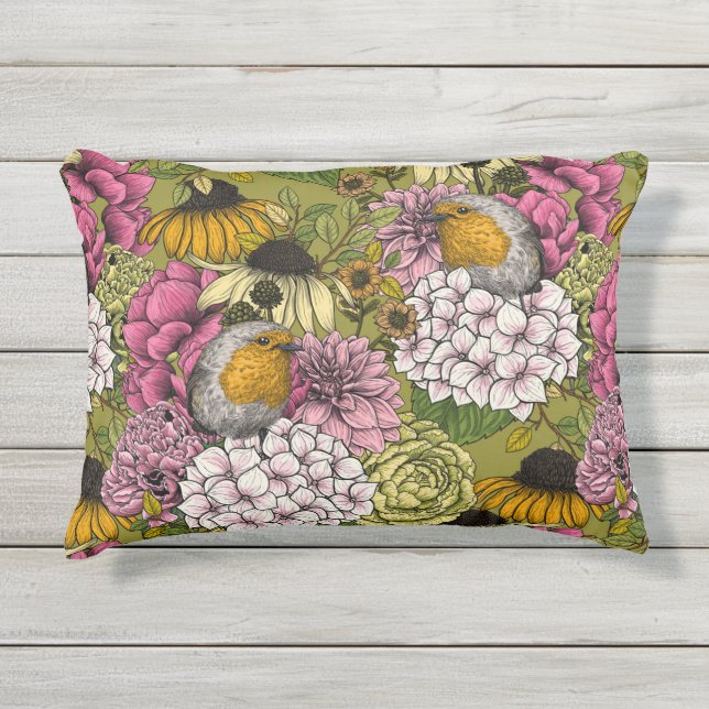 Coussin D'extérieur Robins dans le jardin 2 (Devant)
