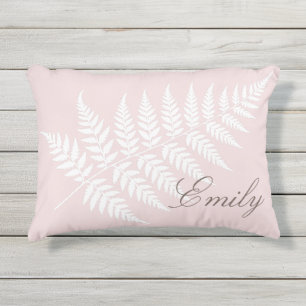 Coussin D'extérieur Rose Pâle Fougère Blanche Élégant Pour Elle ou Lui