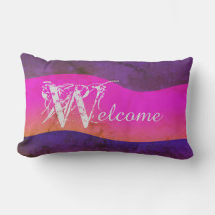 Coussin D'extérieur Rose Violet Bleu Chic Extérieur "Bienvenue"