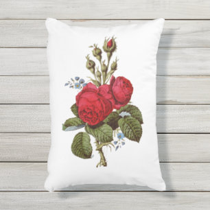 COUSSIN D'EXTÉRIEUR ROSES ROUGES VINTAGES FLORAUX ÉLÉGANTS