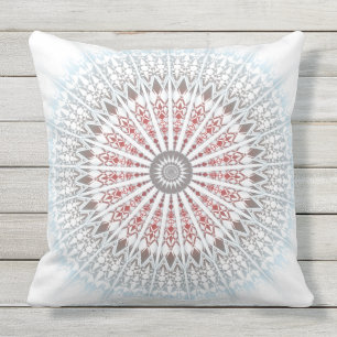 Coussin D'extérieur Rouge bleu Taupe blanc Mandala géométrique moderne