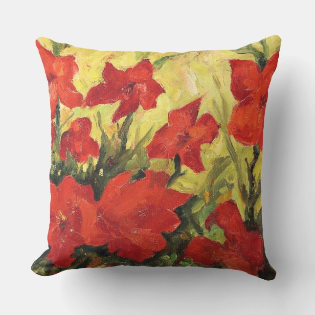 Coussin D'extérieur Rouge Clematis, Gras Rouge Floral Peinture (Recto)