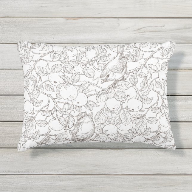 Coussin D'extérieur Rouge-gorges dans le pommier/umber et blanc (Devant)