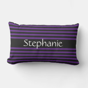 Coussin D'extérieur Royal Violet Bandes Noires Blanc Nom Personnalisé