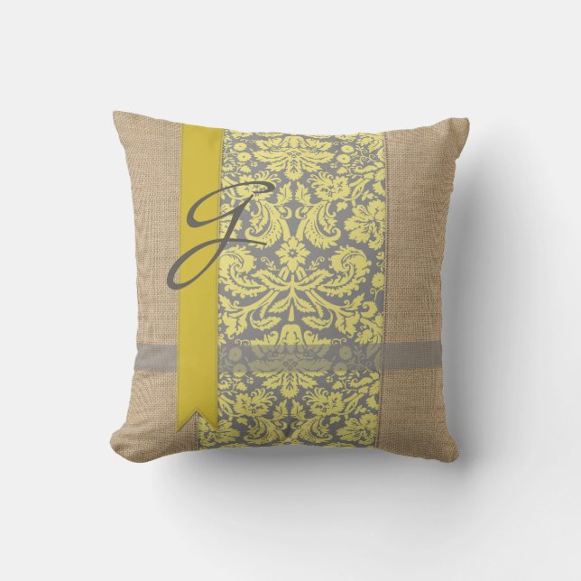 Coussin D'extérieur Ruban gris de damassé de beau jaune naturel de (Recto)