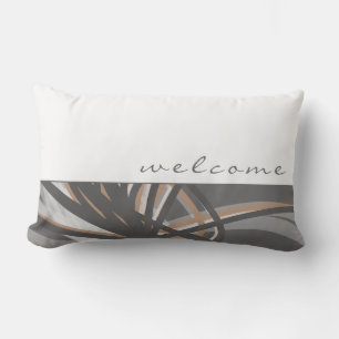 Coussin D'extérieur Rubans Abstraits Gris et Taupe Blanc Bienvenue