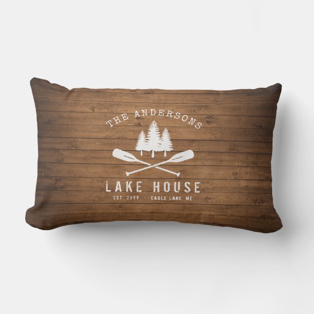 Coussin D'extérieur Rustic Lake House Oars Trees Planche à bois Imprim (Recto)