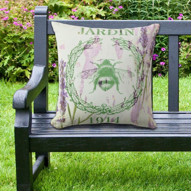 Coussin D'extérieur rustique chic pays lavande vintage abeille (rustic chic french country lavender vintage bee throw pillow)