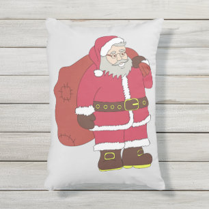 Coussin D'extérieur Santa Claus en rouge avec sac cadeau et lunettes