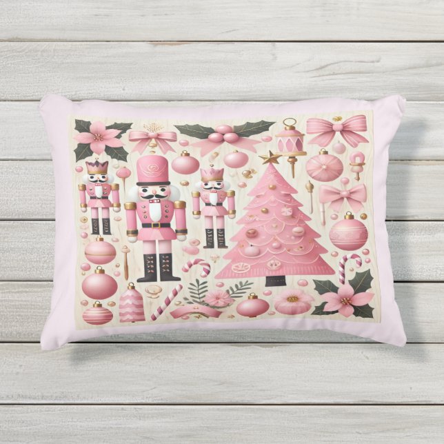 Coussin D'extérieur Sapin de Noël Casse-Noisette Rose  (Devant)