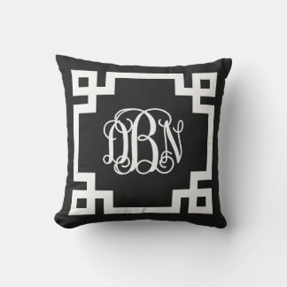 Coussin D'extérieur Script clé grecque noir et blanc Monogramme DBN