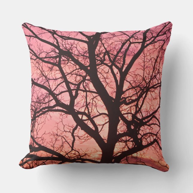 Coussin D'extérieur Silhouette de l'Arbre Soudé du soir (Recto)